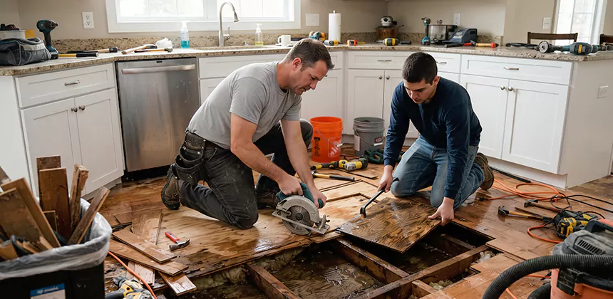 Kitchen Floor Water Damage Repair in San Clemente